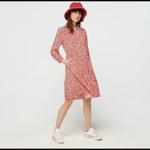 NEW-JCREW- Red Floral Tiered Button down Dress- M